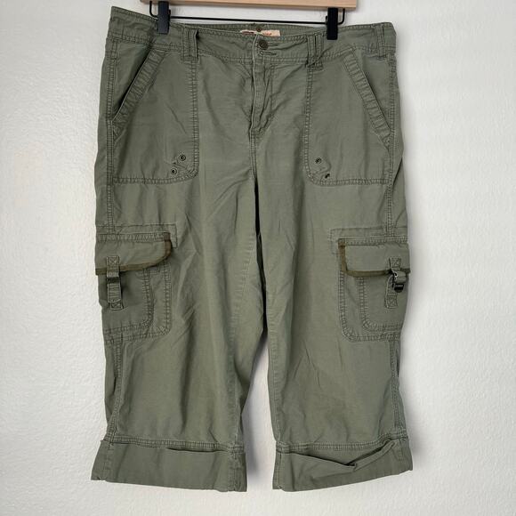 Vintage Faded Glory Womens Green Cargo Capri Pant Cuffed Utility Outdoor Size 16 - Picture 1 of 10
